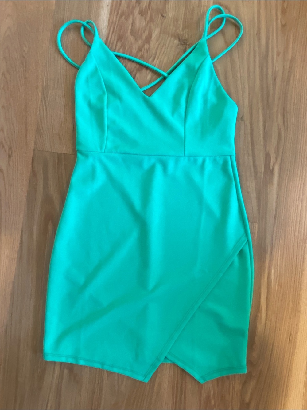 Blue Blush Strappy V-Neck Turquoise Mini Dress